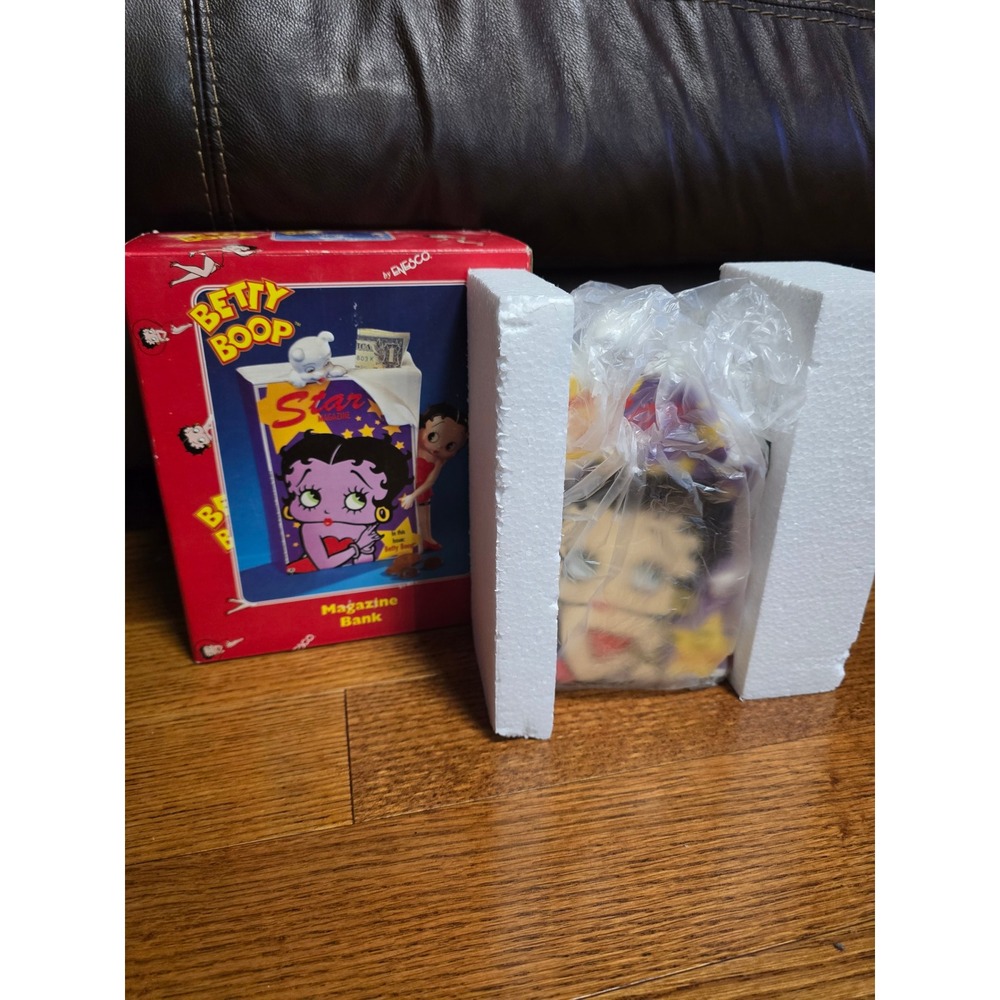 Vintage Enesco Betty Boop Star Magazine Ceramic Coin Bank with Original Box